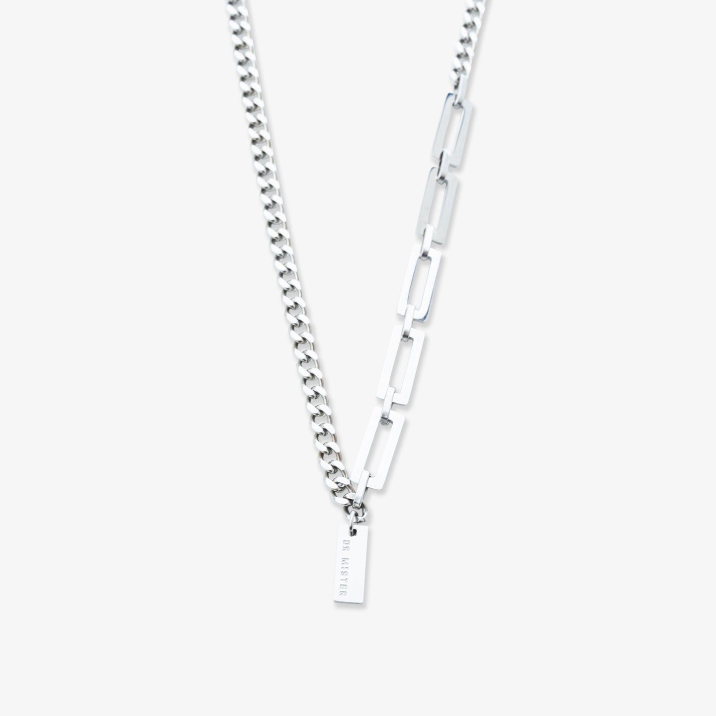 Elongated Square Hybrid Necklace - Silver