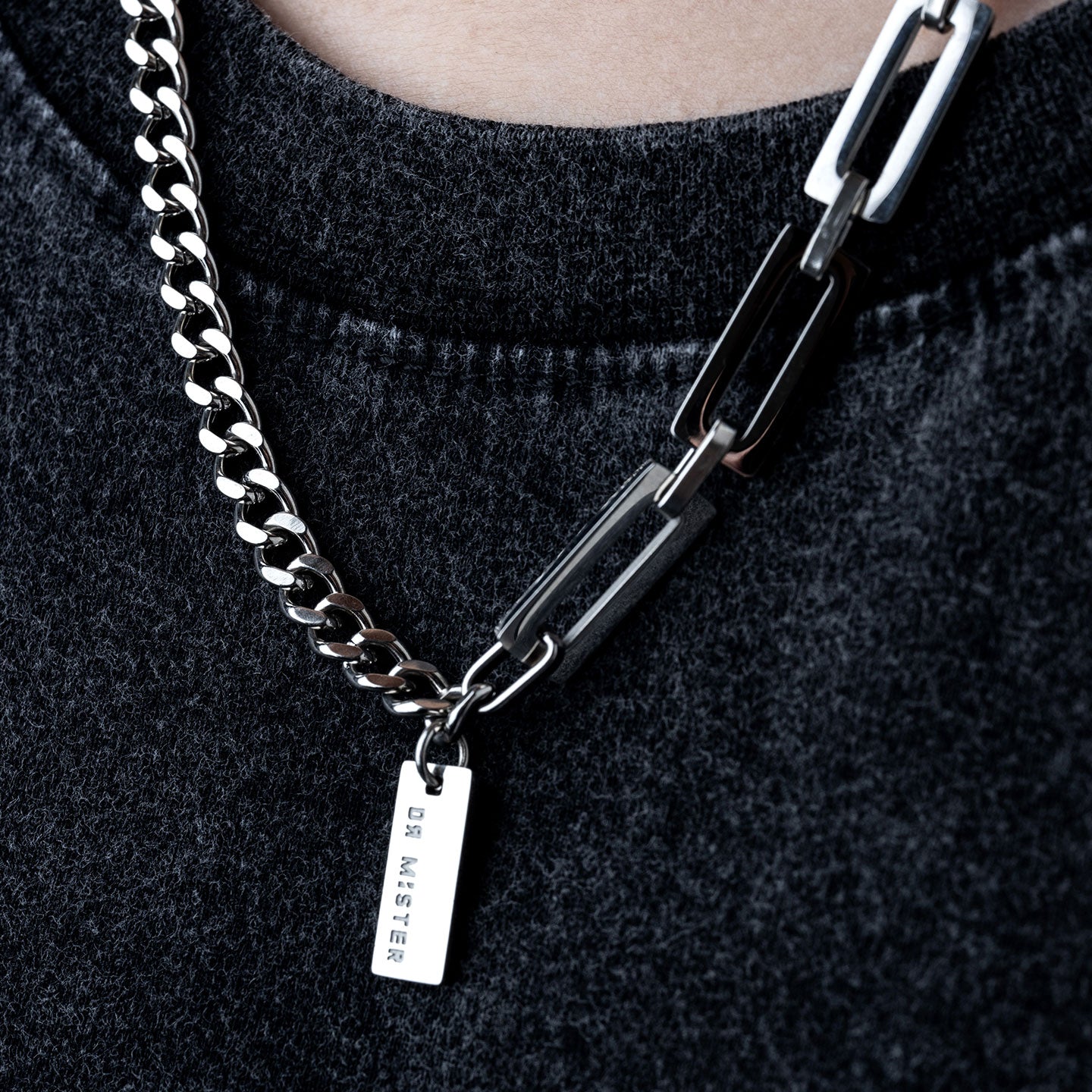 Elongated Square Hybrid Necklace - Silver