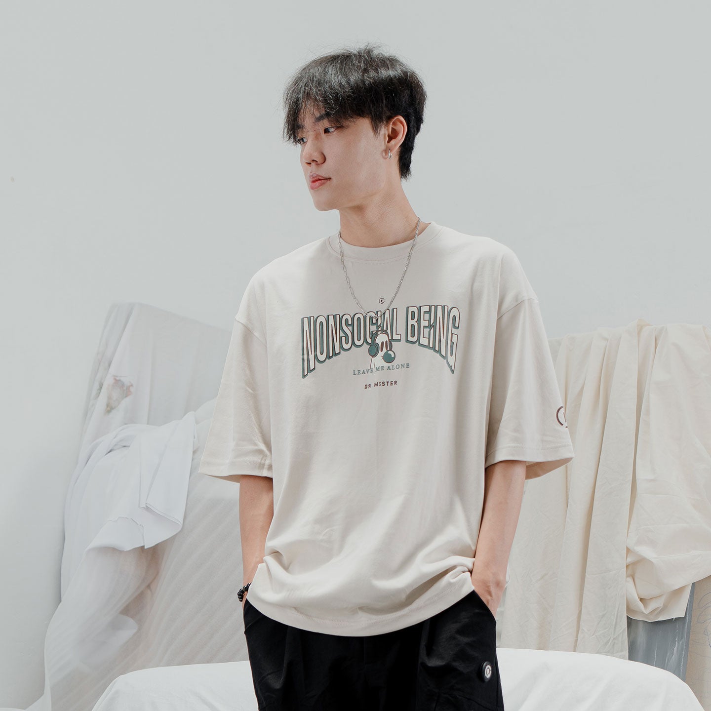 College Oversized Tee - Beige