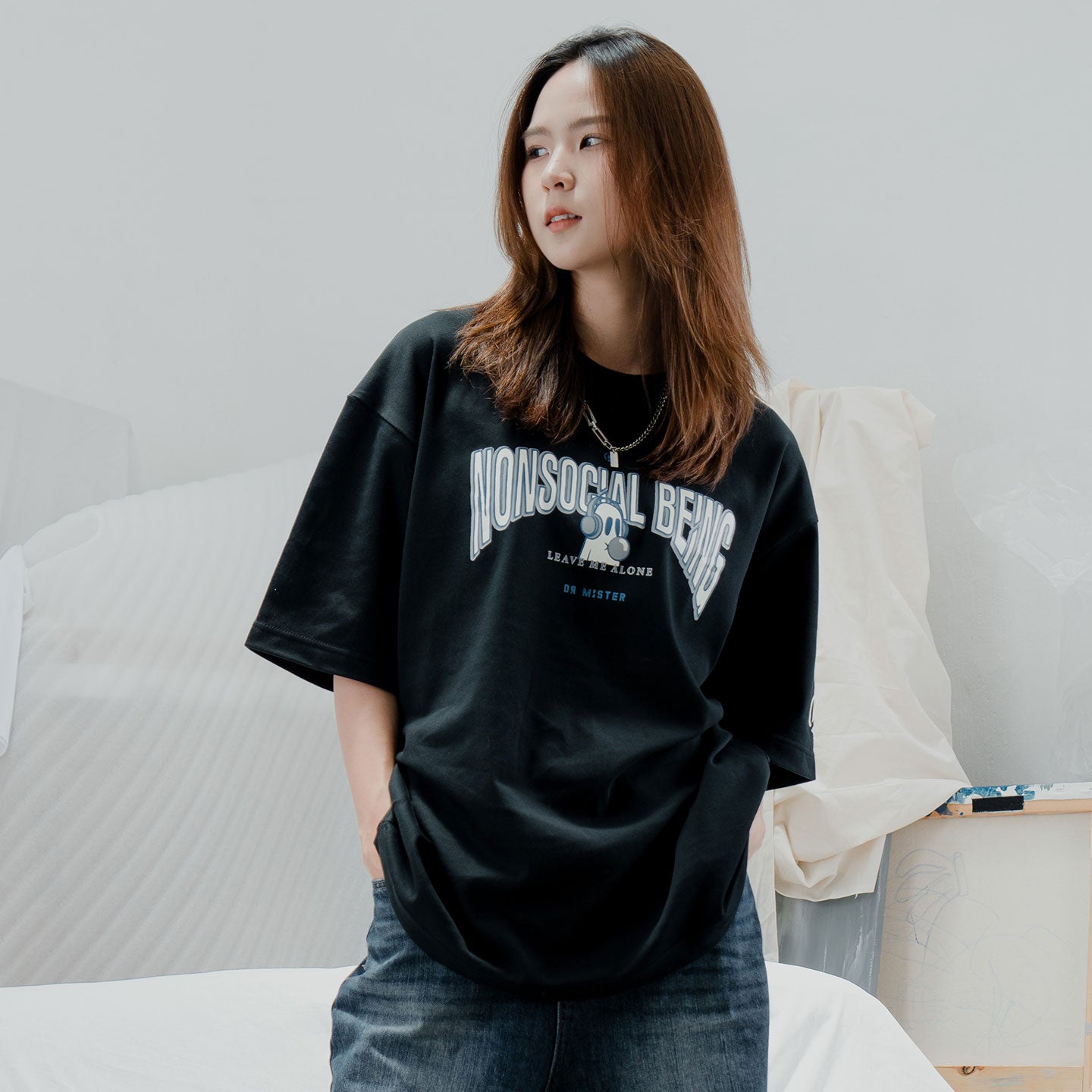 College Oversized Tee - Black