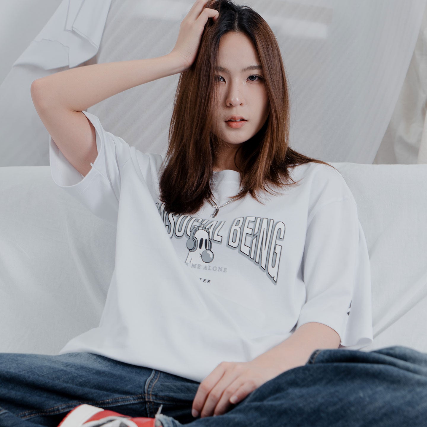 College Oversized Tee - White