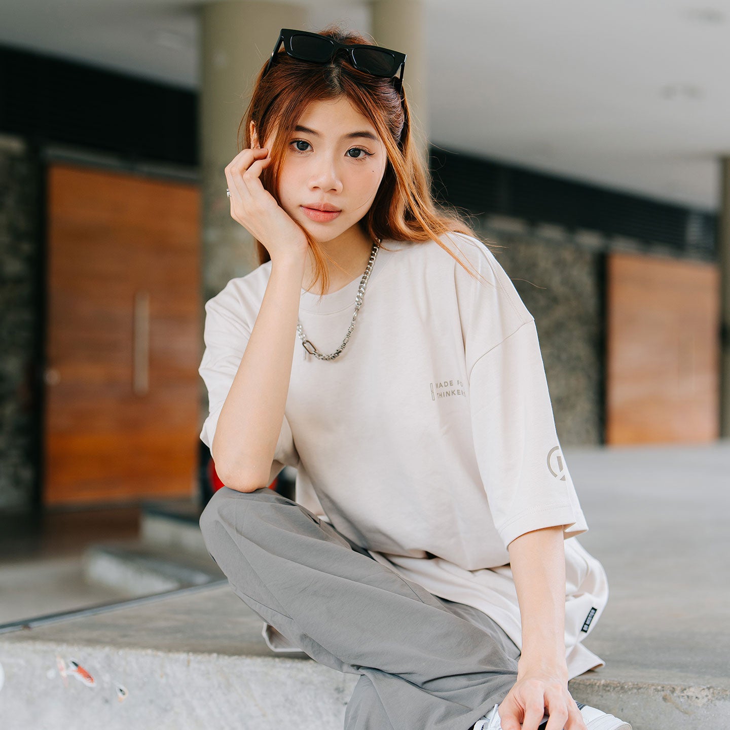 Outline Logo Broad Tee - Beige