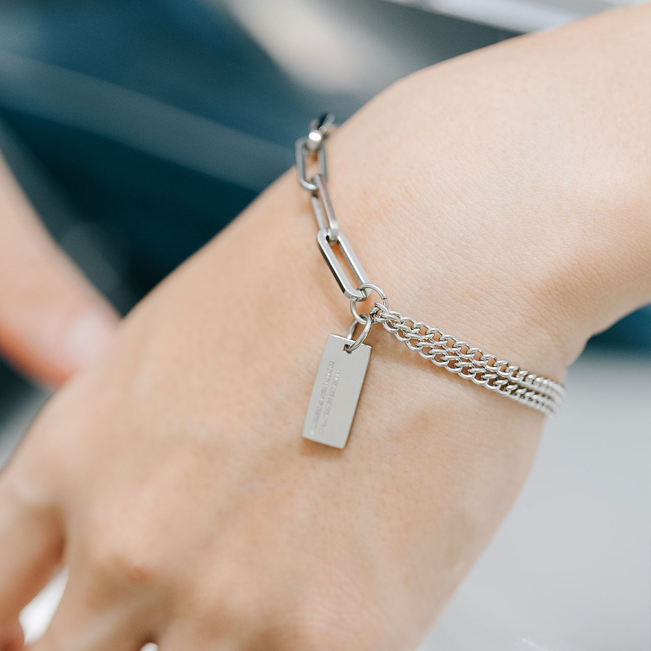 Hybrid Double Chain Bracelet - Silver