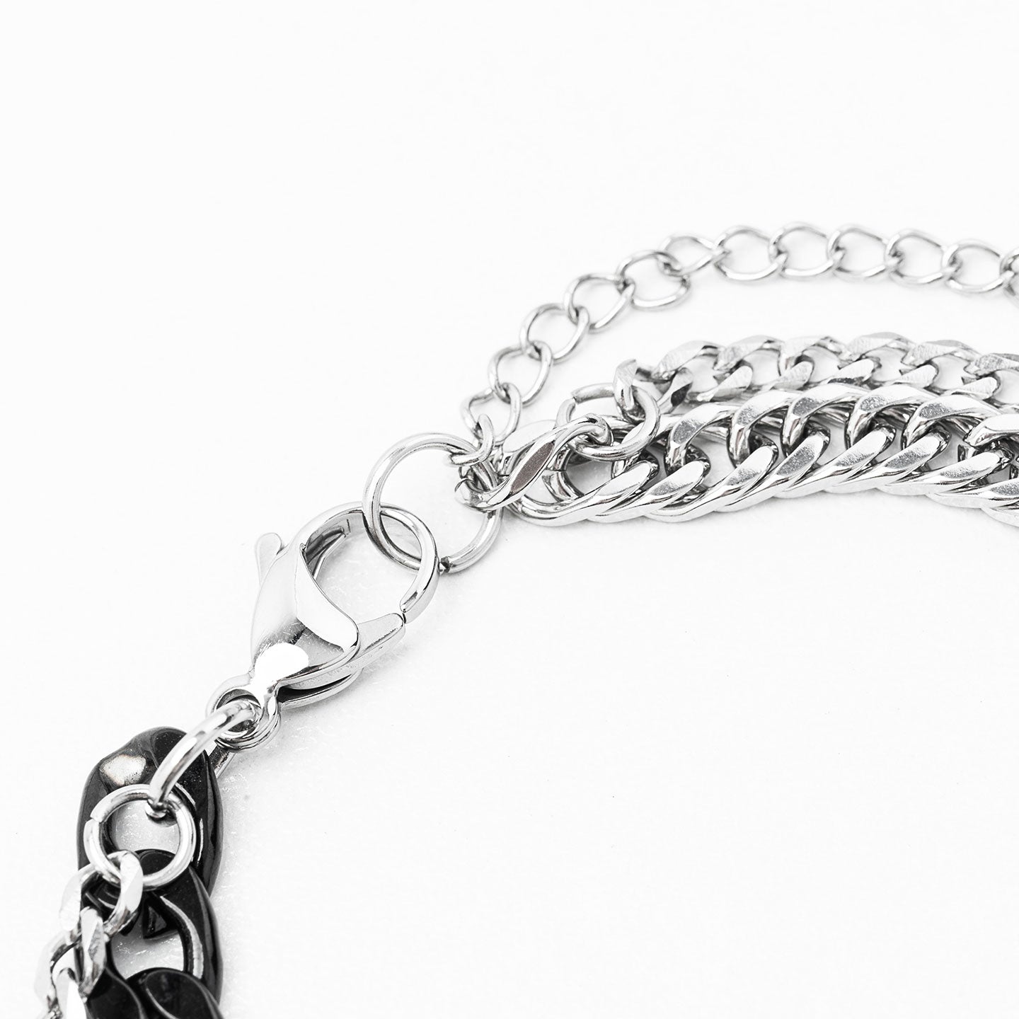 S-Linked Tri Chain Bracelet - Black/Silver