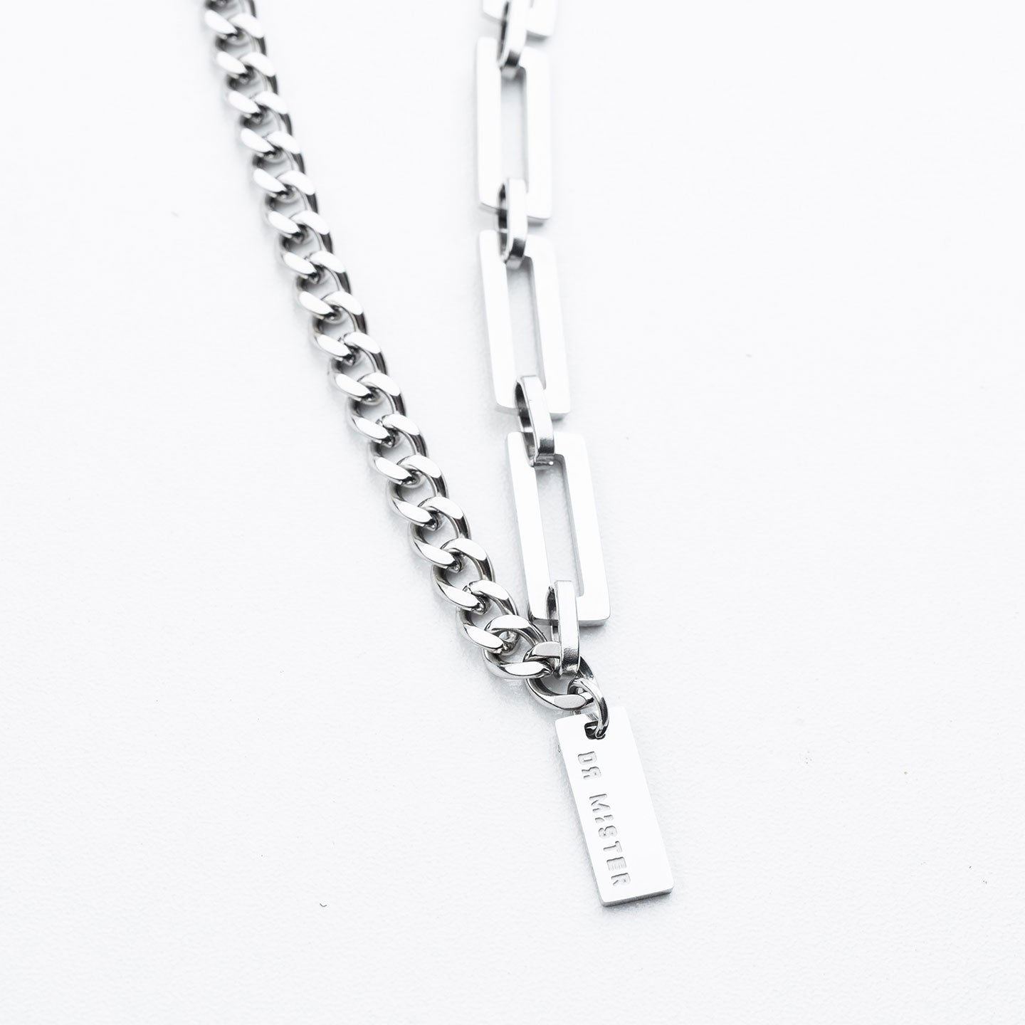 Elongated Square Hybrid Necklace - Silver