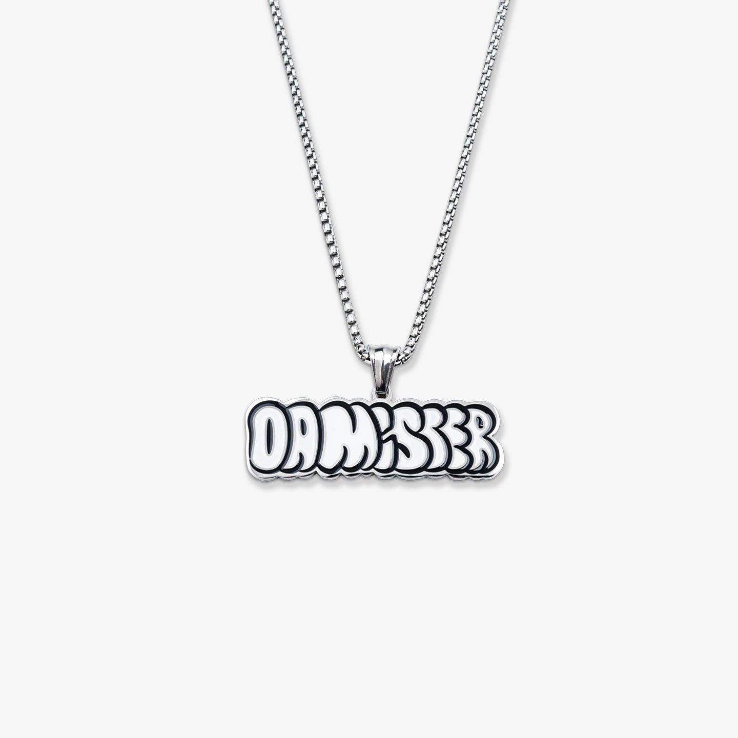 White Logo Chain Necklace - Silver