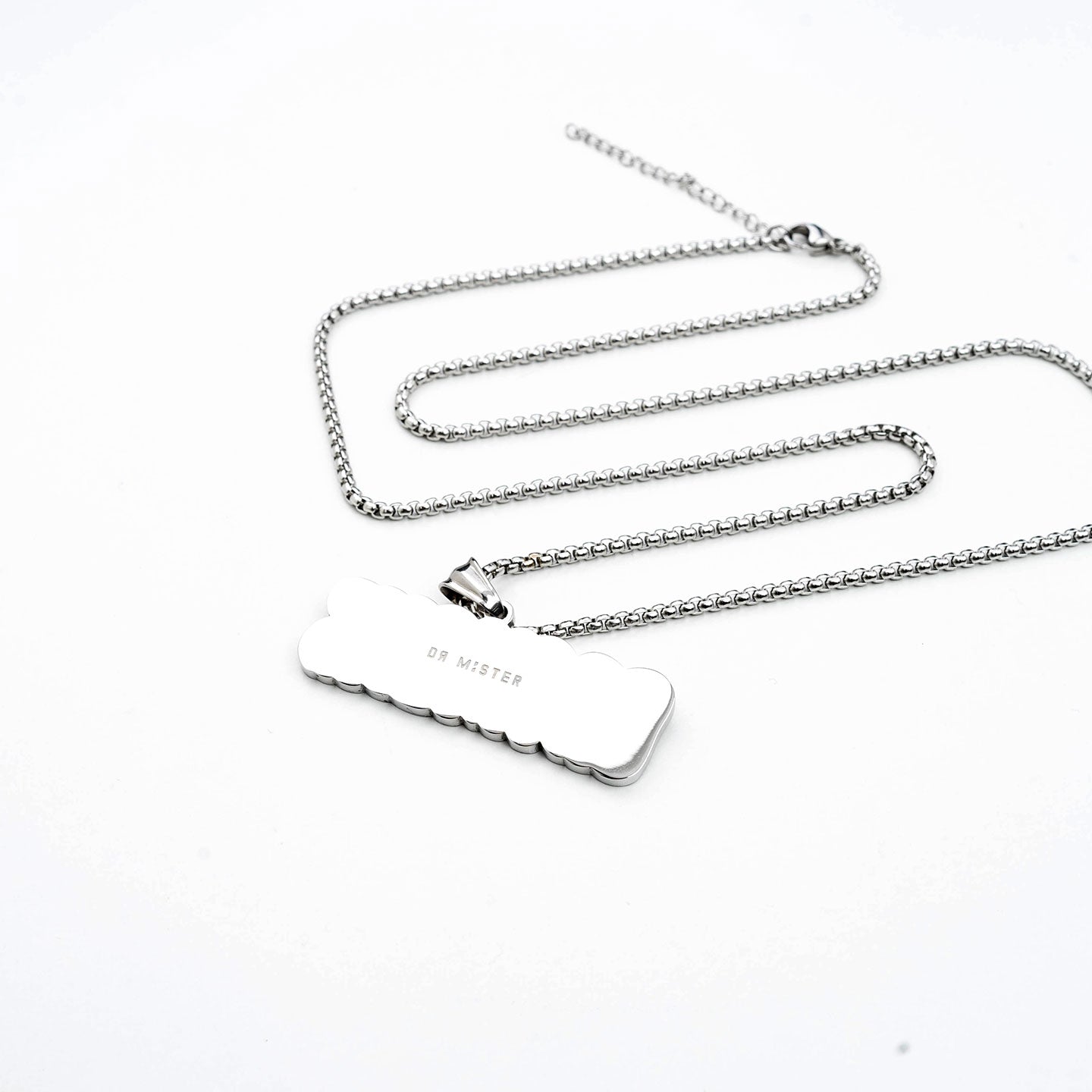 White Logo Chain Necklace - Silver