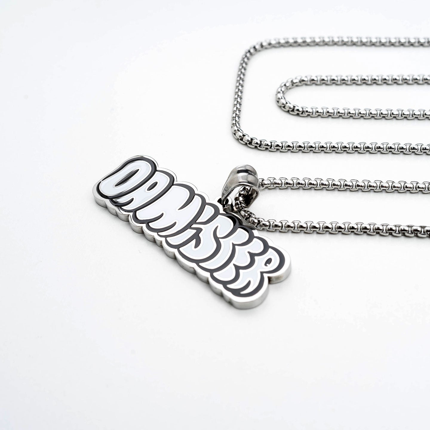 White Logo Chain Necklace - Silver