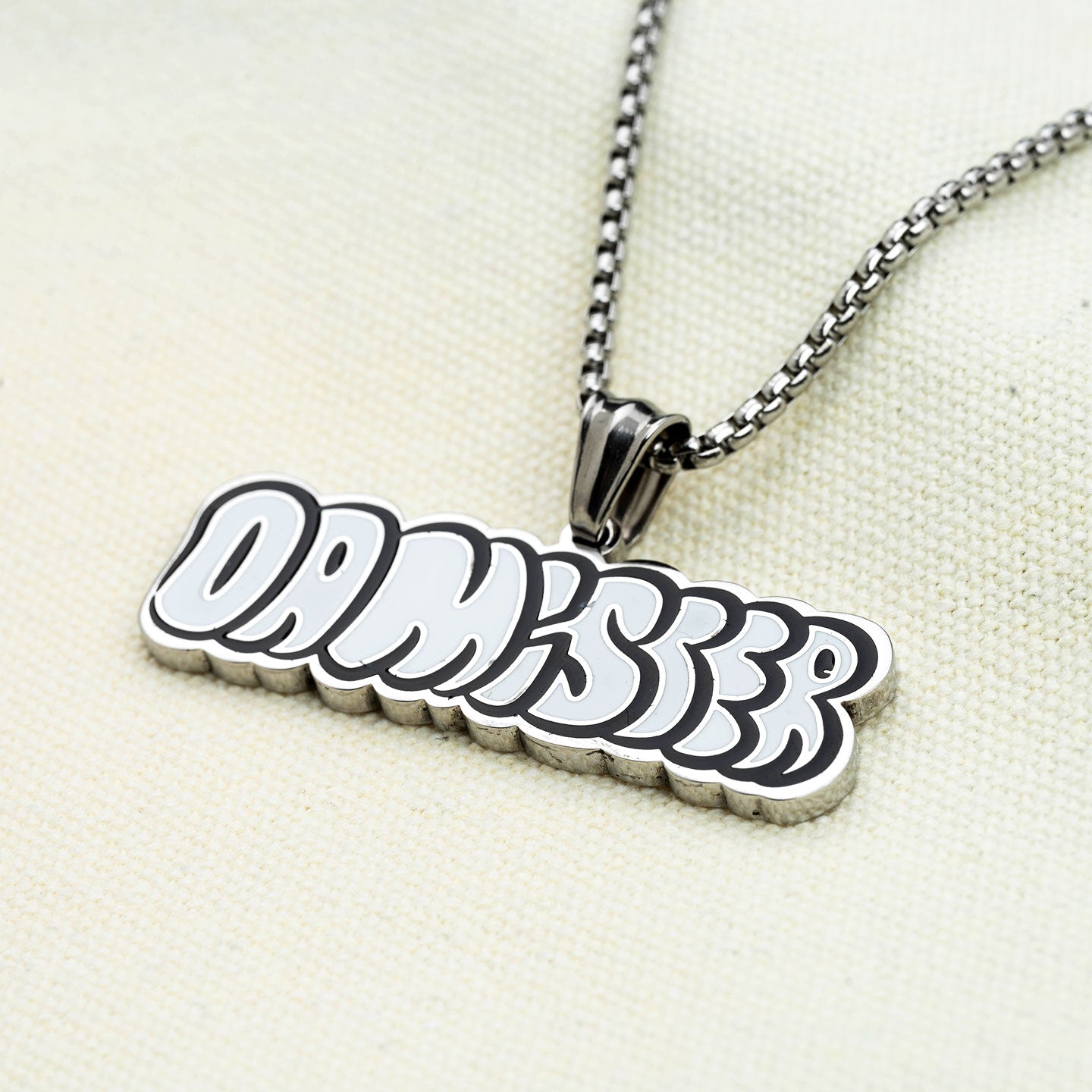 White Logo Chain Necklace - Silver