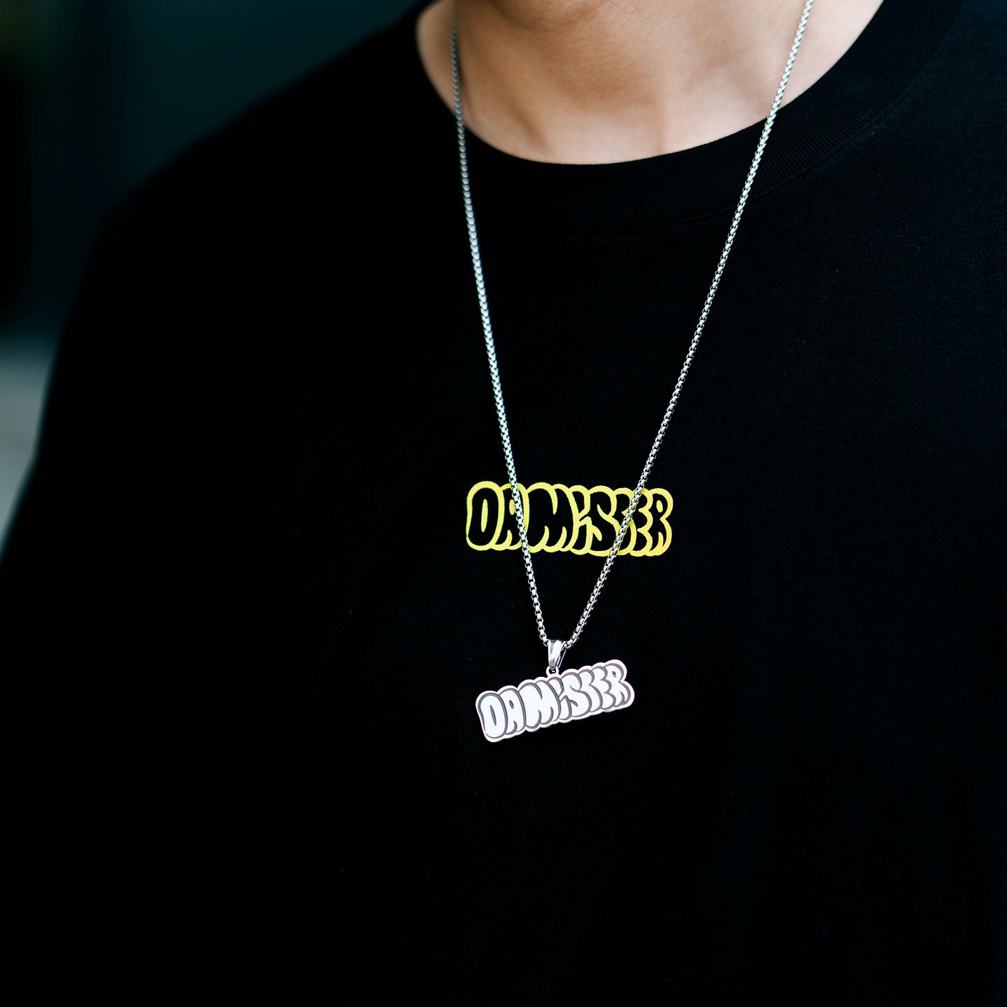 White Logo Chain Necklace - Silver