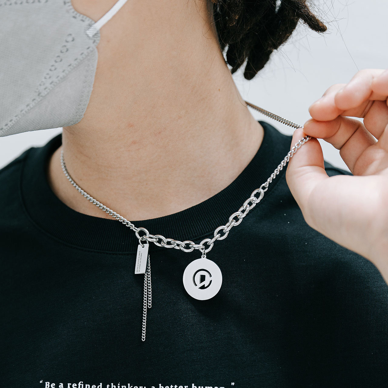 "ESSENTIAL" DOUBLE PENDANTS LAYERED NECKLACE - SILVER