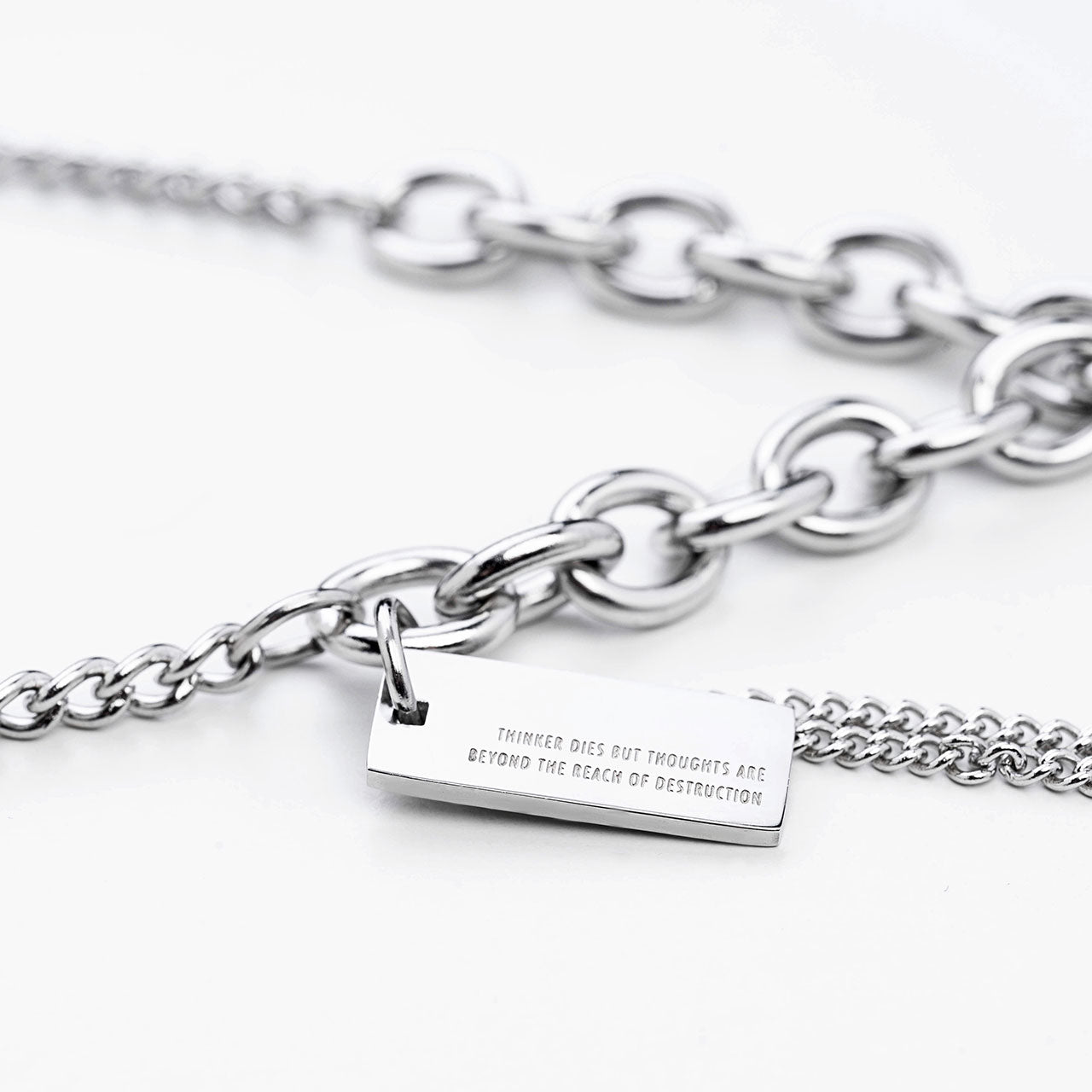 "ESSENTIAL" DOUBLE PENDANTS LAYERED NECKLACE - SILVER